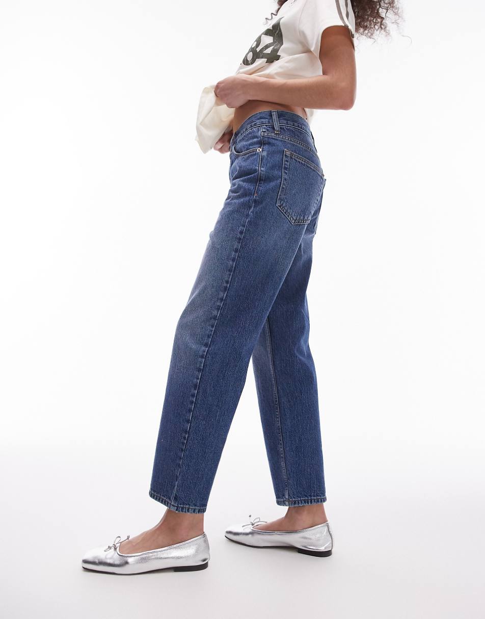 Topshop cropped mid rise Runway jeans in mid blue