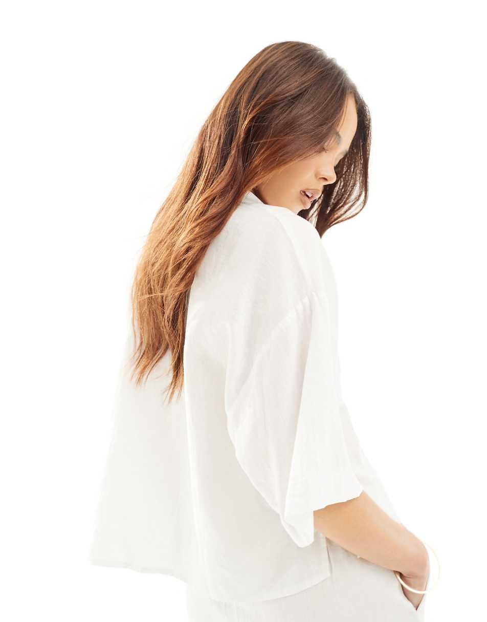 Vero Moda linen boxy short sleeve shirt in white - part of a set