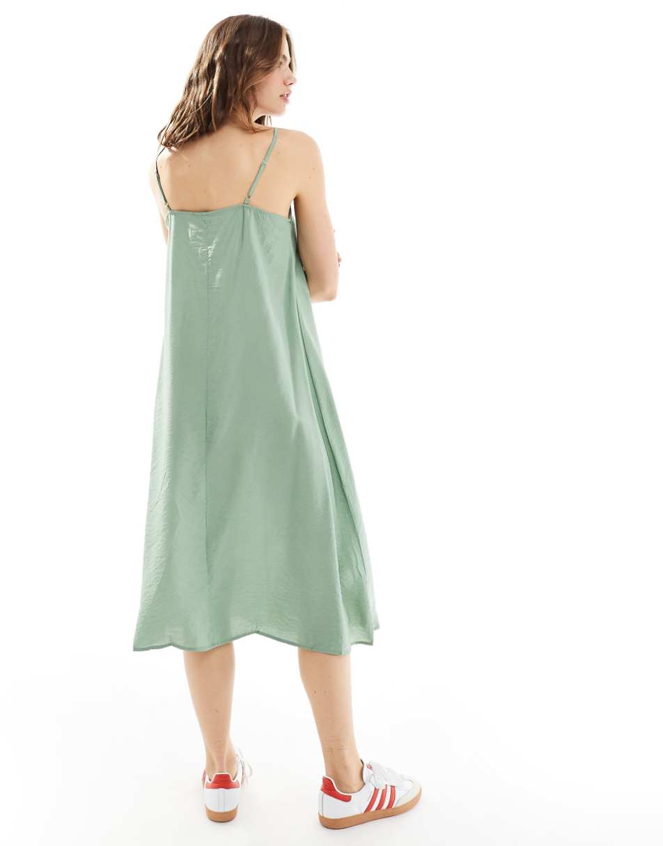 Vero Moda woven cami midi dress with v front in green