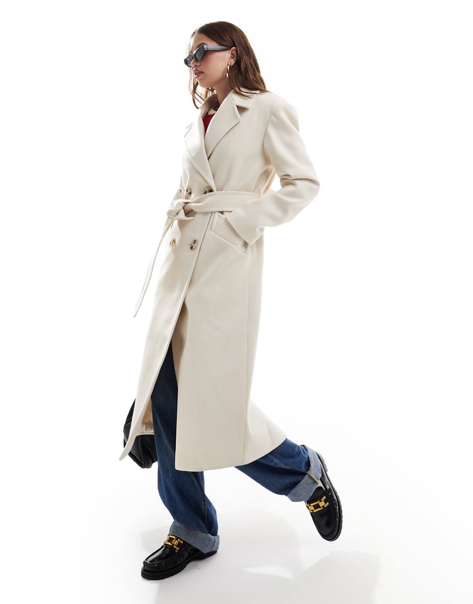 Miss Selfridge belted wrap formal coat in cream