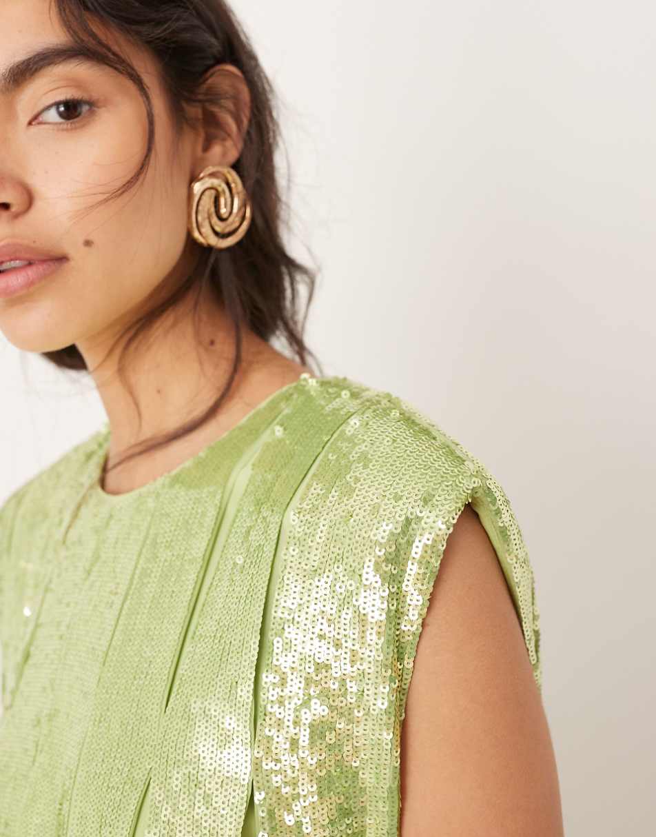 ASOS EDITION embellished allover sequin pleat maxi dress in green