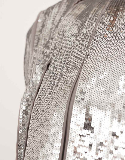 ASOS EDITION Curve embellished allover sequin pleat trapeze mini dress in gray