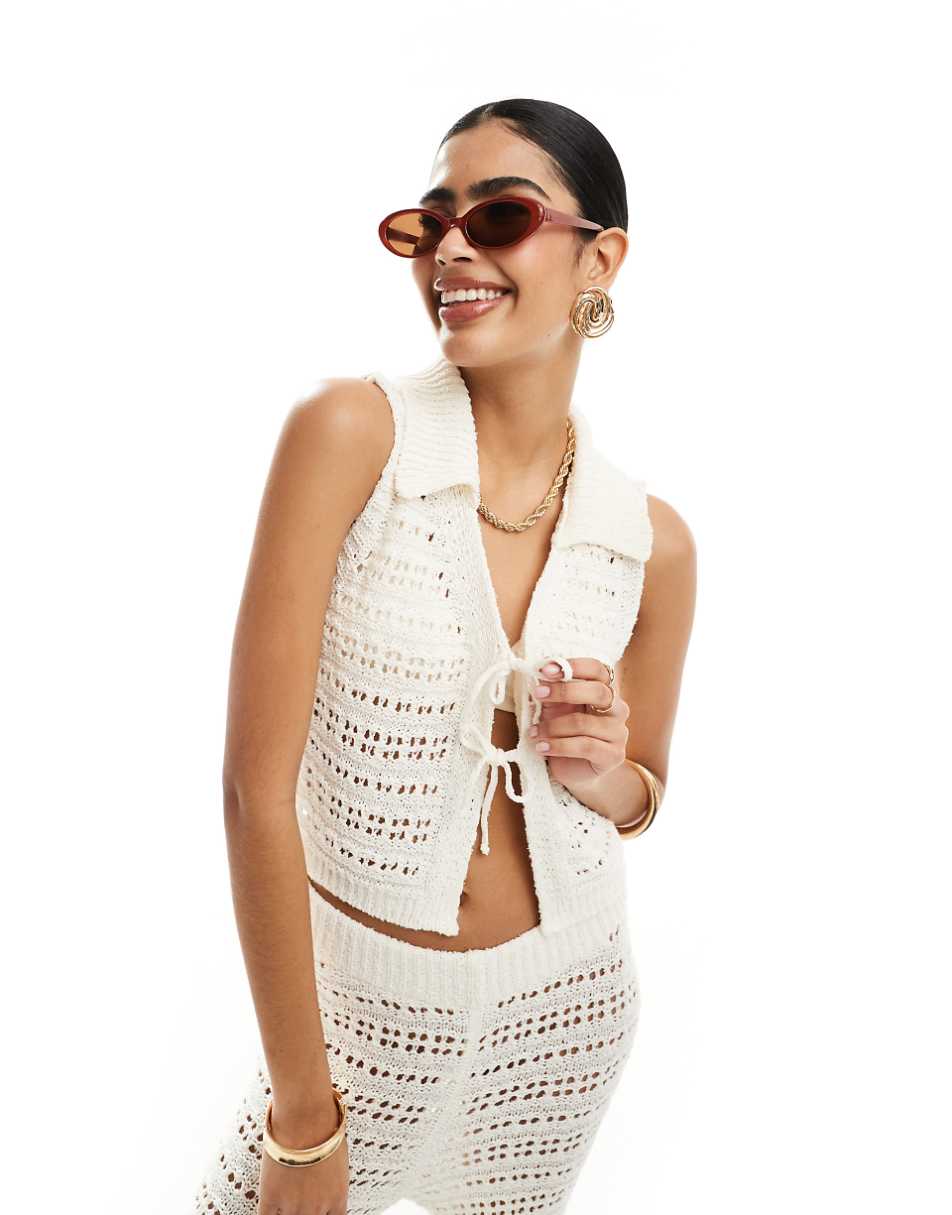 ASOS DESIGN knit slit front vest in stitch detail in white - part of a set