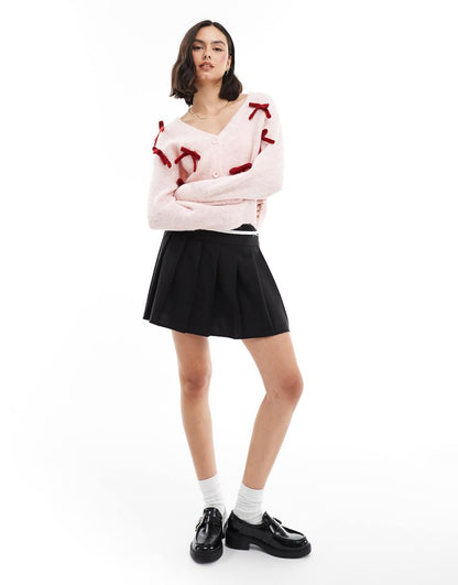 Miss Selfridge bow detail cardigan in soft pink