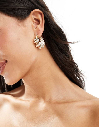 ASOS DESIGN 30mm hoop earring with wrap faux pearl wrap design in gold tone