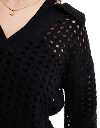 French Connection Manda pointelle top in black