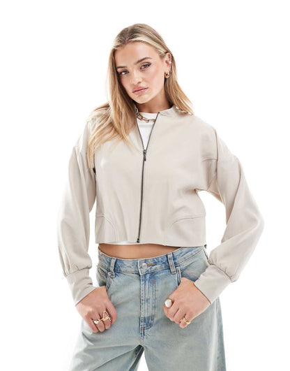 JDY lightweight bomber jacket in stone