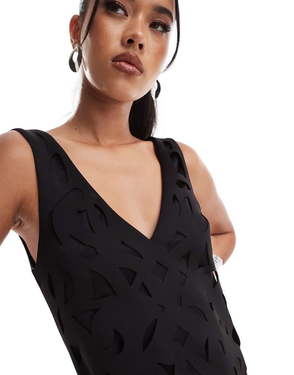 ASOS DESIGN laser cut artwork structured mini dress in black