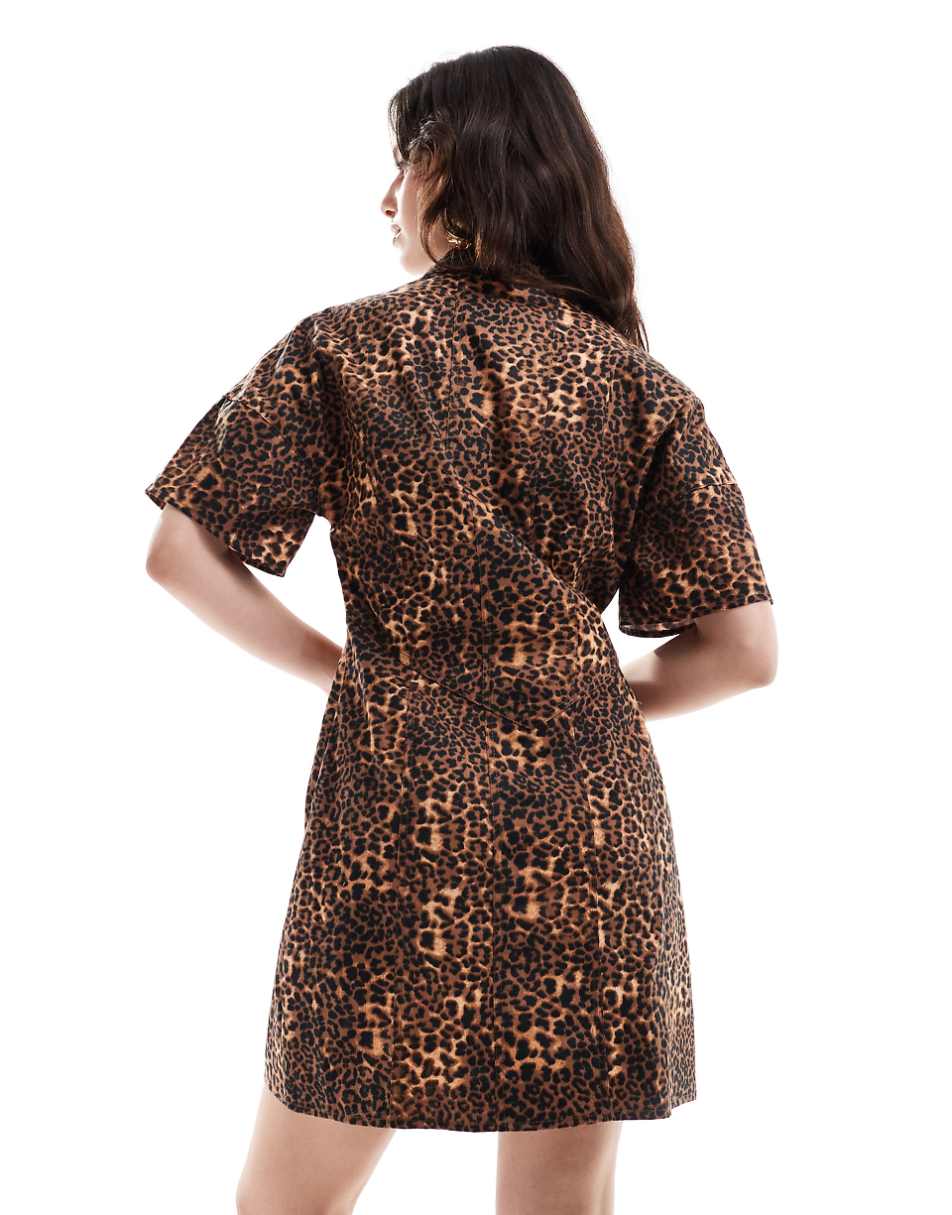 ASOS DESIGN mini twill shirt dress with seaming detail in animal print