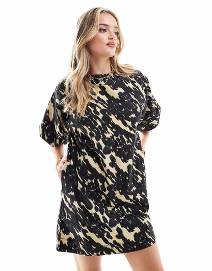 ASOS DESIGN twill boxy t-shirt mini dress in animal print