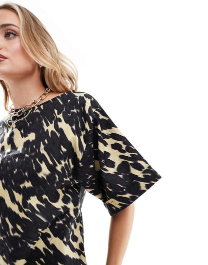 ASOS DESIGN twill boxy t-shirt mini dress in animal print