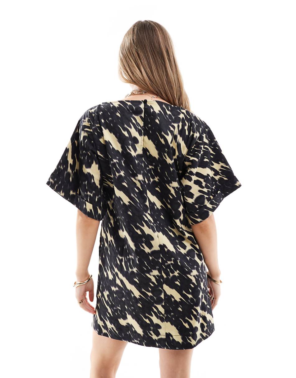 ASOS DESIGN twill boxy t-shirt mini dress in animal print