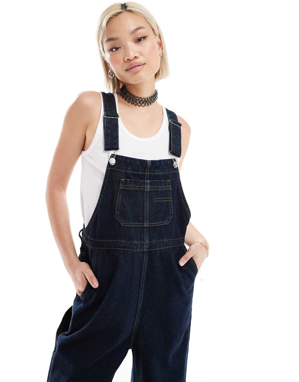 Urban Revivo relaxed denim overalls in deep indigo