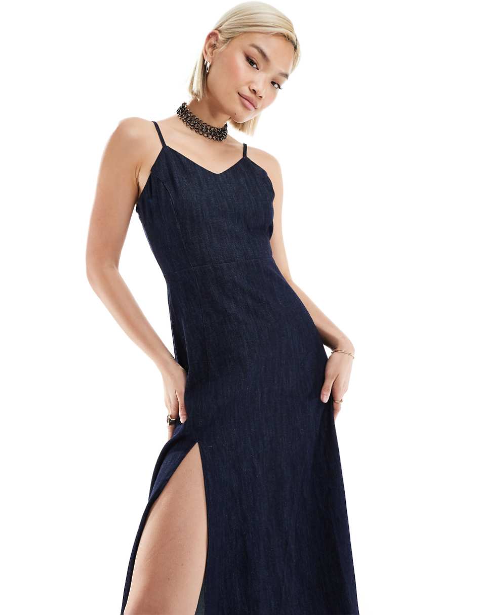 Urban Revivo denim cami midi dress in deep indigo