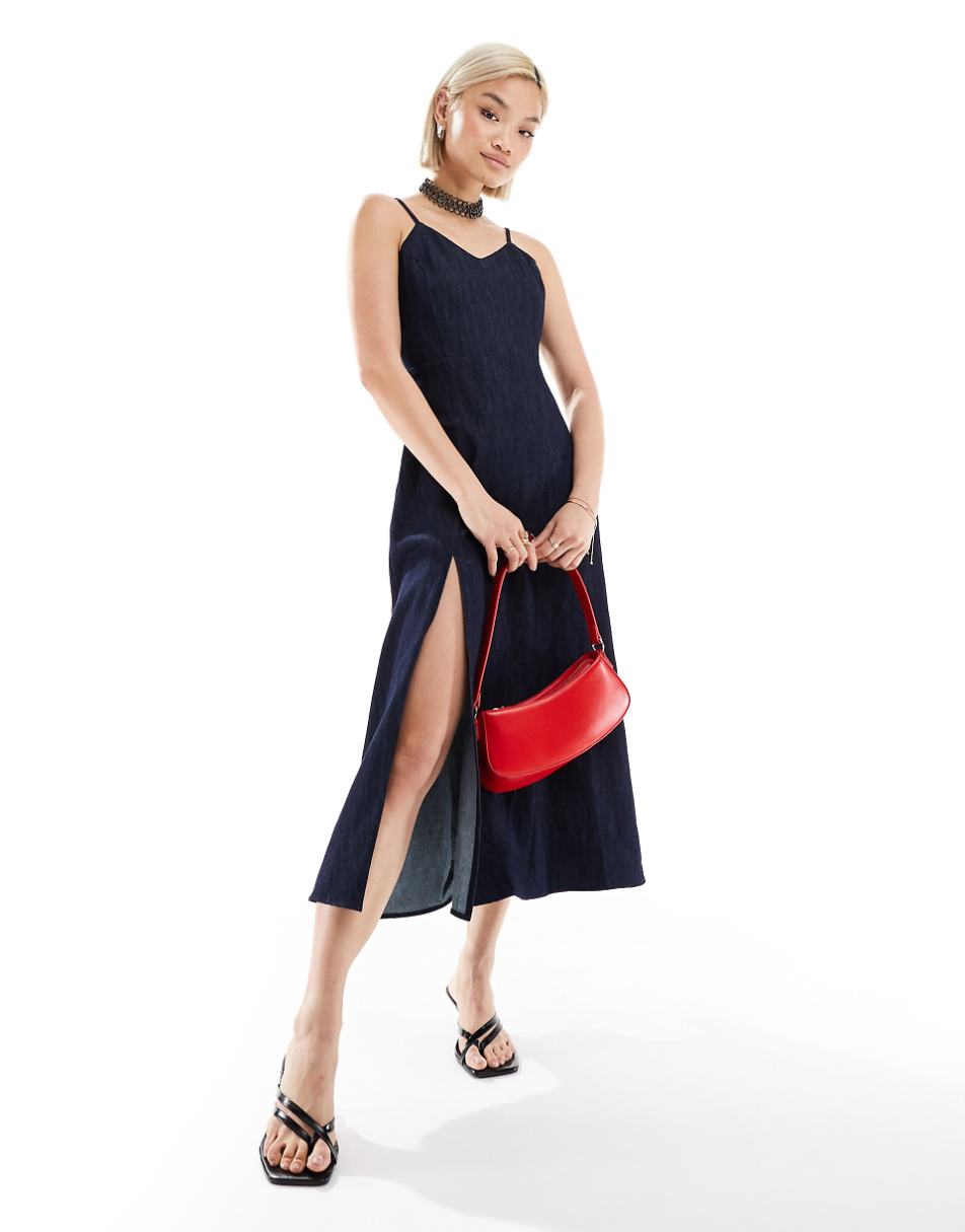 Urban Revivo denim cami midi dress in deep indigo