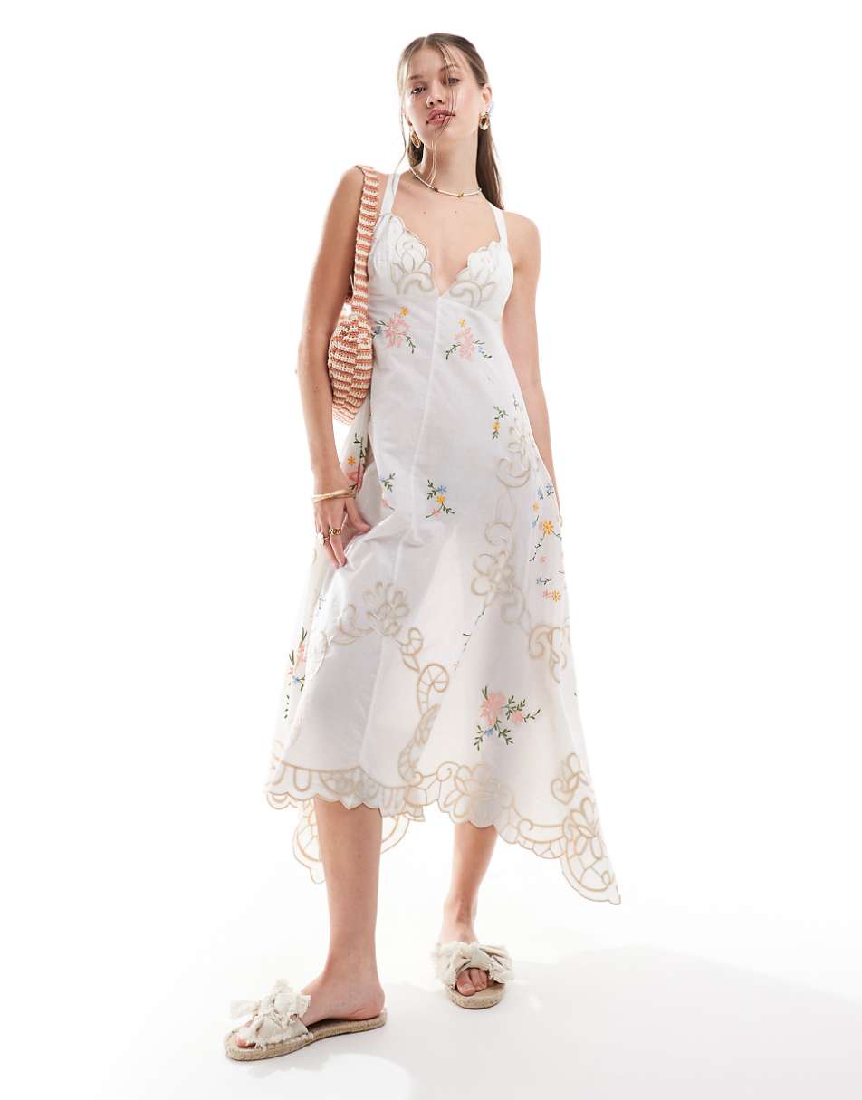 ASOS DESIGN cutwork embroidered maxi dress with hankey hem