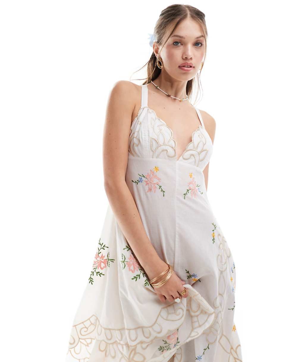 ASOS DESIGN cutwork embroidered maxi dress with hankey hem