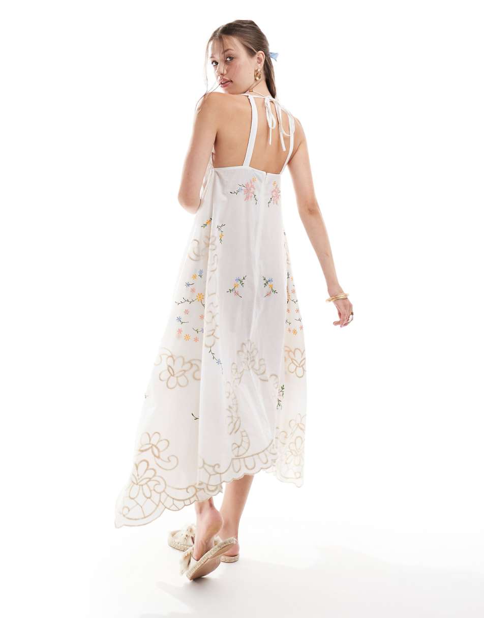 ASOS DESIGN cutwork embroidered maxi dress with hankey hem