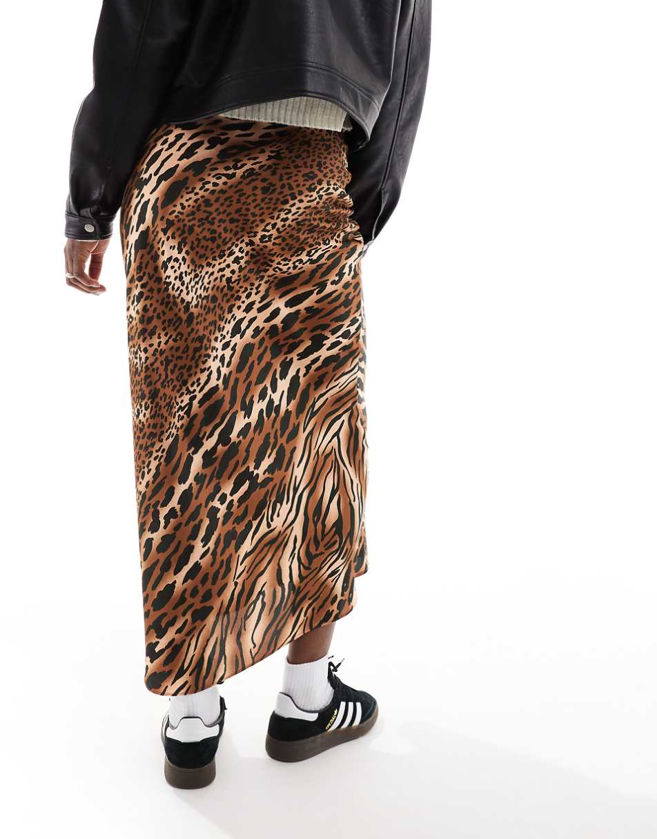 ASOS DESIGN satin bias midi skirt in animal print