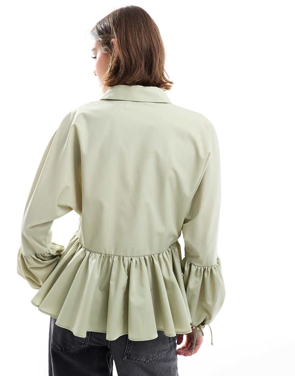 ASOS DESIGN dropped waist peplum shirt in light khaki