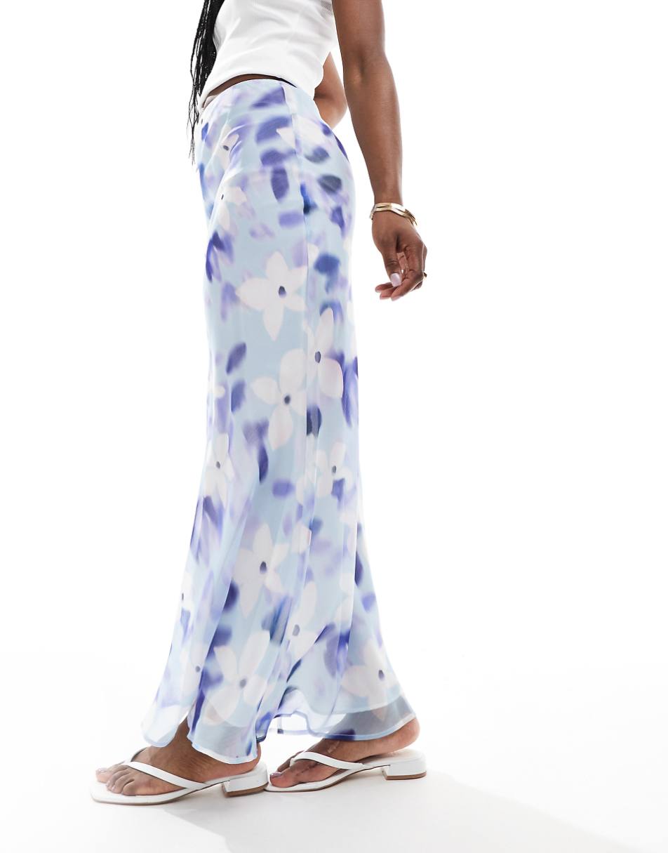 ASOS DESIGN chiffon bias cut maxi skirt in blue floral