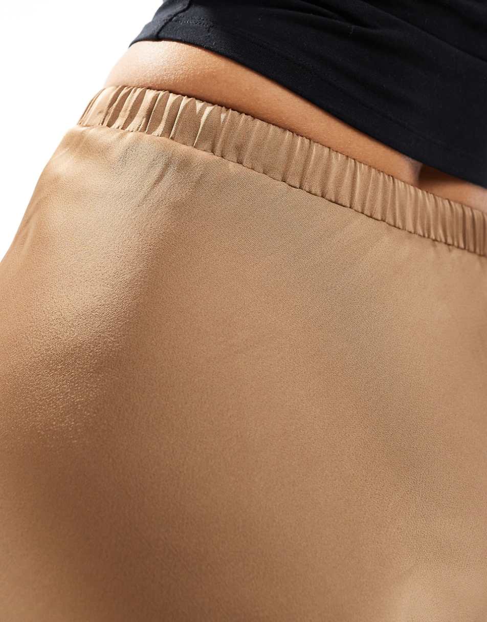 ASOS DESIGN satin bias tie waist maxi skirt in brown