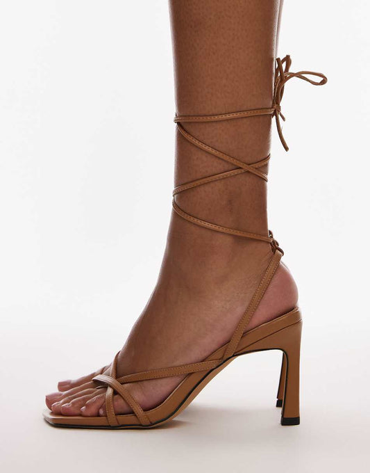 Topshop Faye strappy high heeled sandals in tan