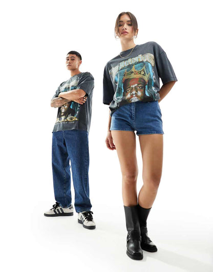ASOS DESIGN unisex oversized licensed T-shirt with Biggie Smalls graphic prints in washed black