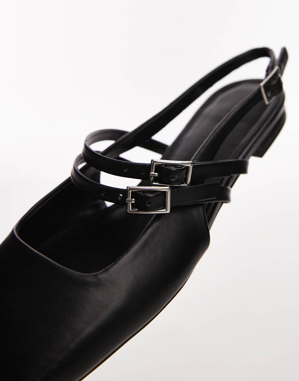 Topshop Alicia slingback ballet flats with buckle detail in black