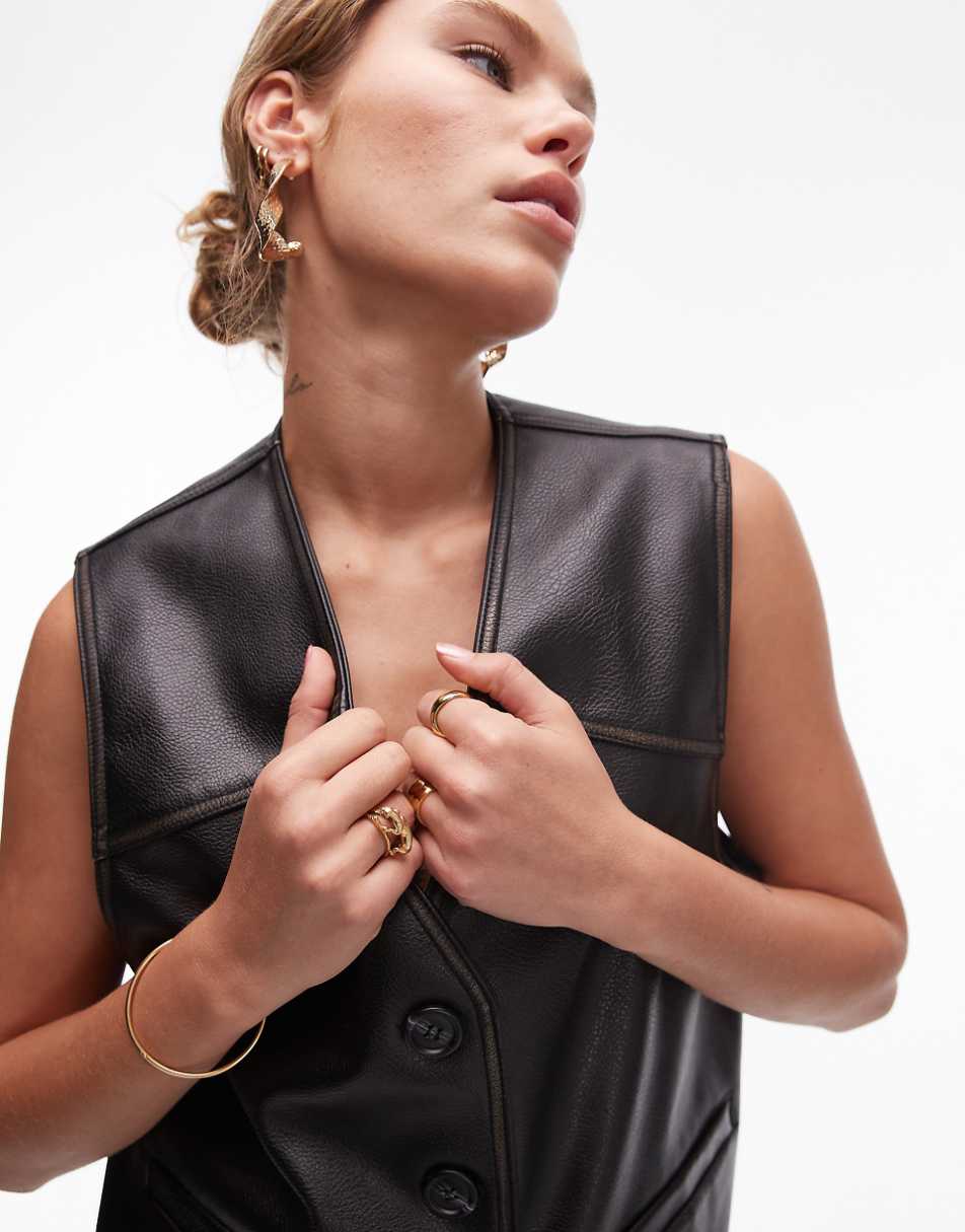 Topshop faux leather vest in black