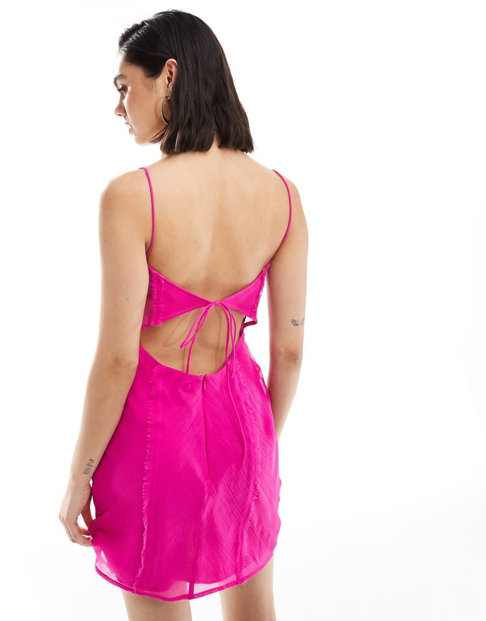 ASOS DESIGN corset bias cut mini dress with lace insert in hot pink