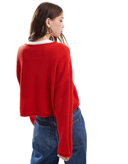 Miss Selfridge slouchy sweater in red