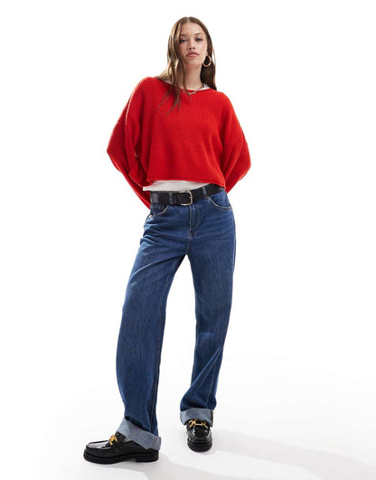 Miss Selfridge slouchy sweater in red