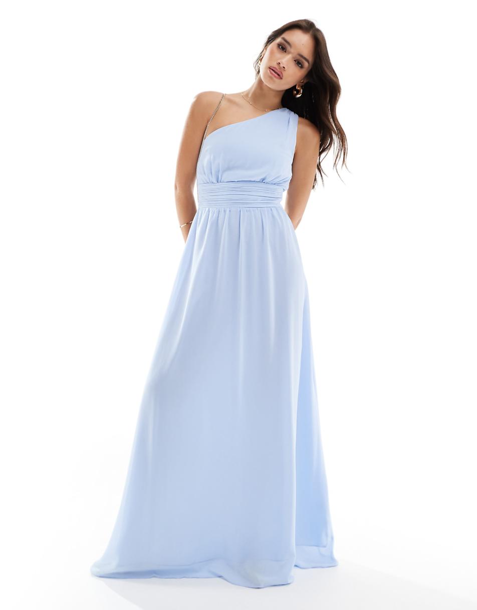 Six Stories Bridesmaid one shoulder chiffon maxi dress in powder blue