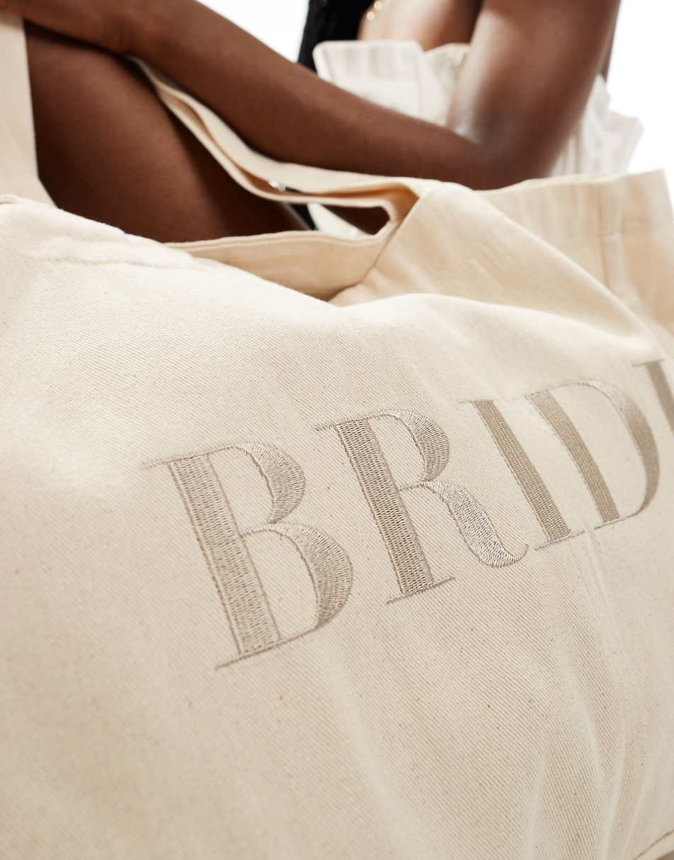 Six Stories Bride embroidered large tote bag in champagne