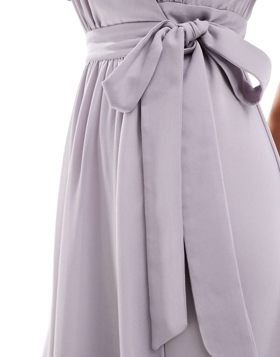 Six Stories Bridesmaid flutter sleeve chiffon maxi dress in lilac