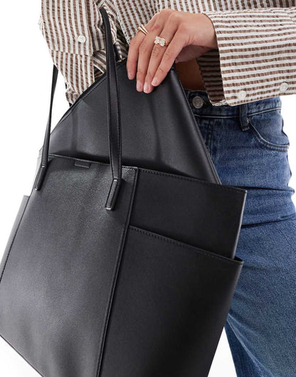 ASOS DESIGN tote bag with pocket detail and removable laptop compartment