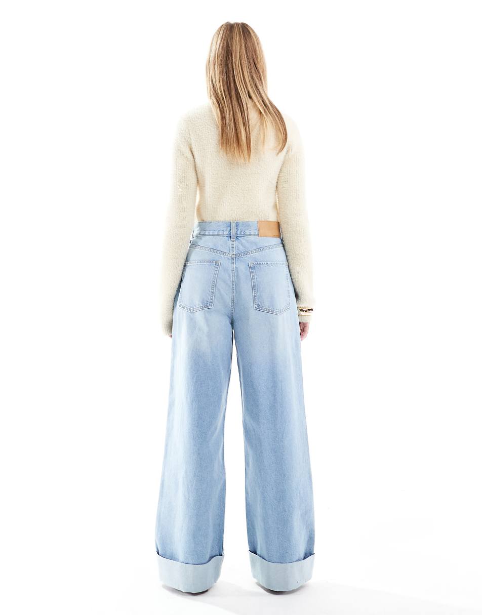 ASOS DESIGN loose jeans with deep turn up cuff in light blue