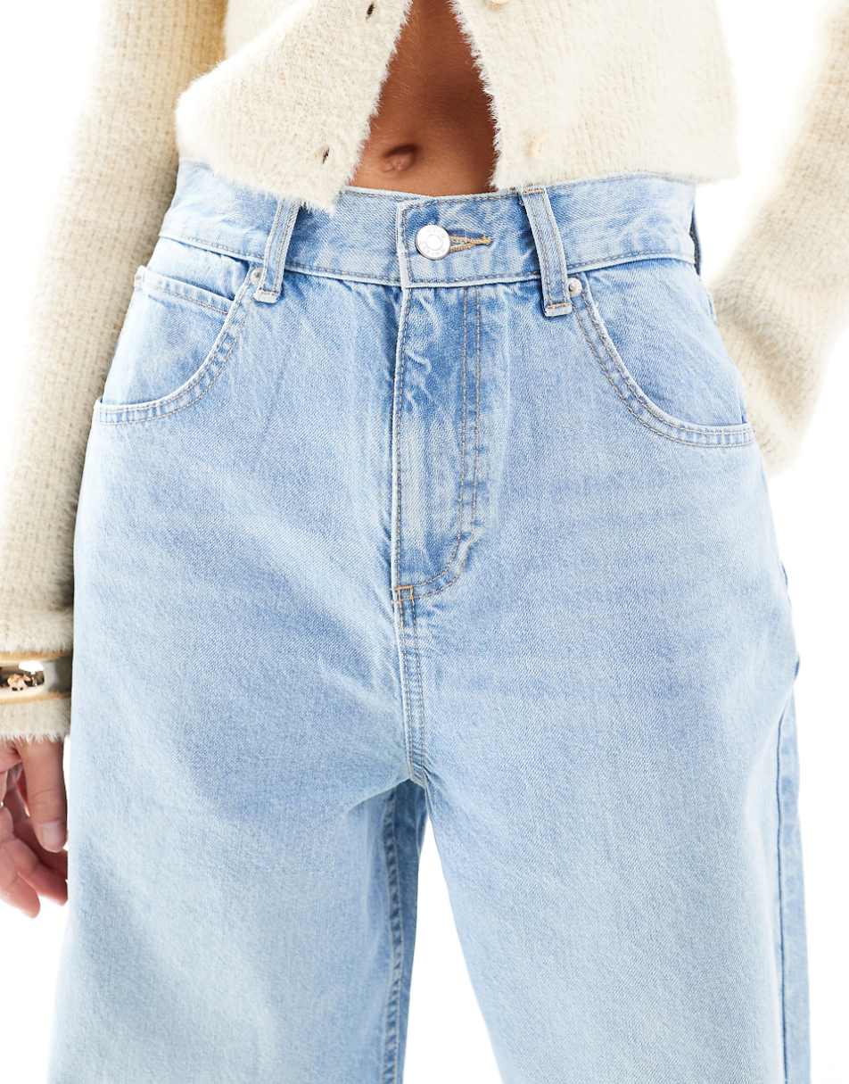 ASOS DESIGN loose jeans with deep turn up cuff in light blue