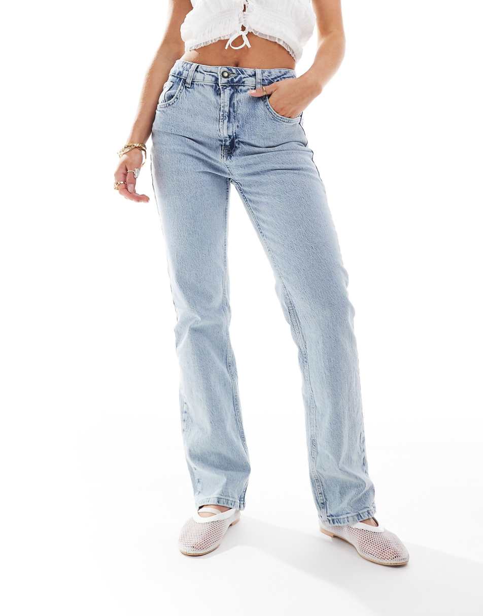 Stradivarius Petite STR straight leg jeans with stretch in light blue