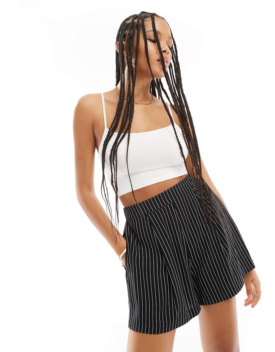 ASOS DESIGN flippy shorts in black and white stripe