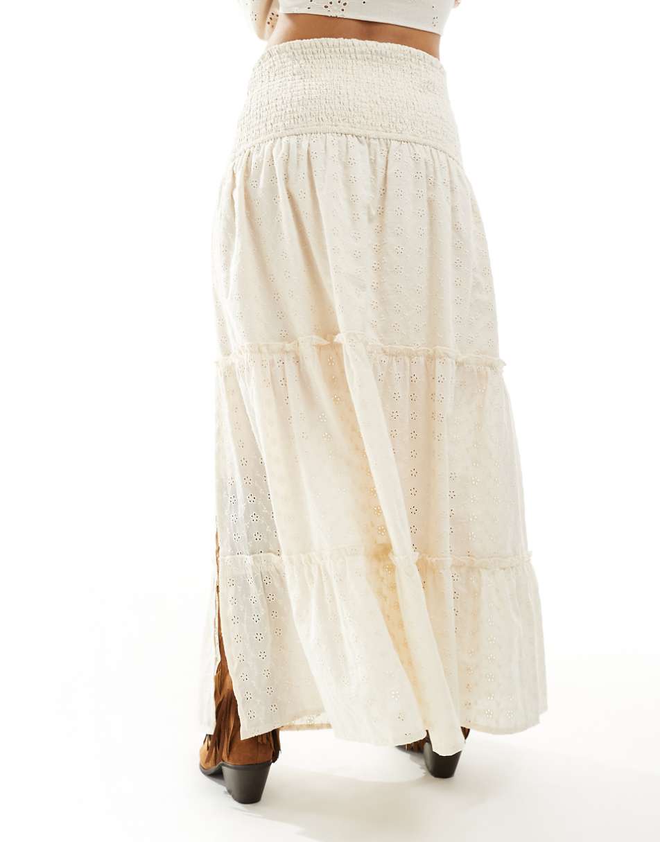 Miss Selfridge broderie tiered maxi skirt in cream