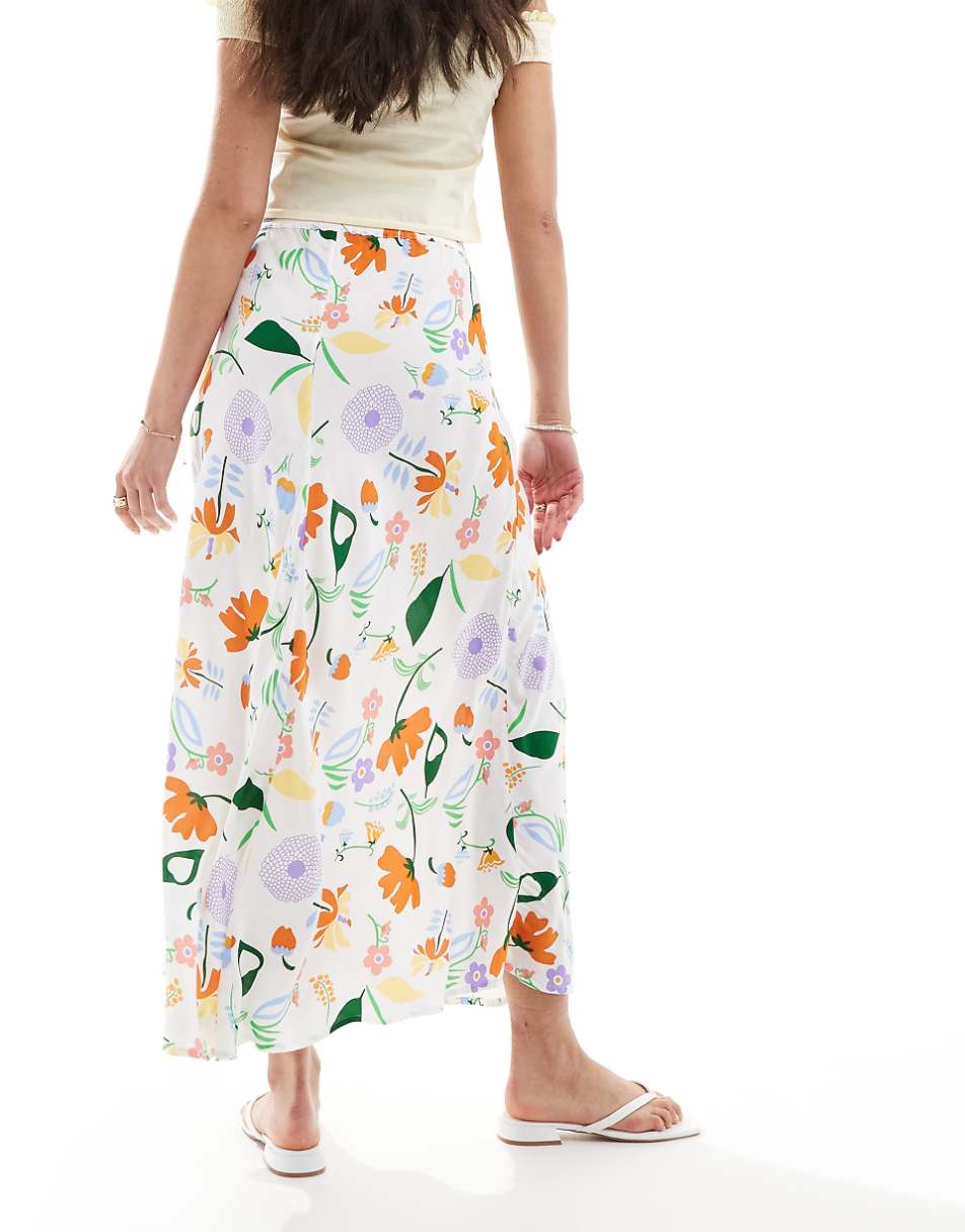 ONLY floral print maxi skirt in white