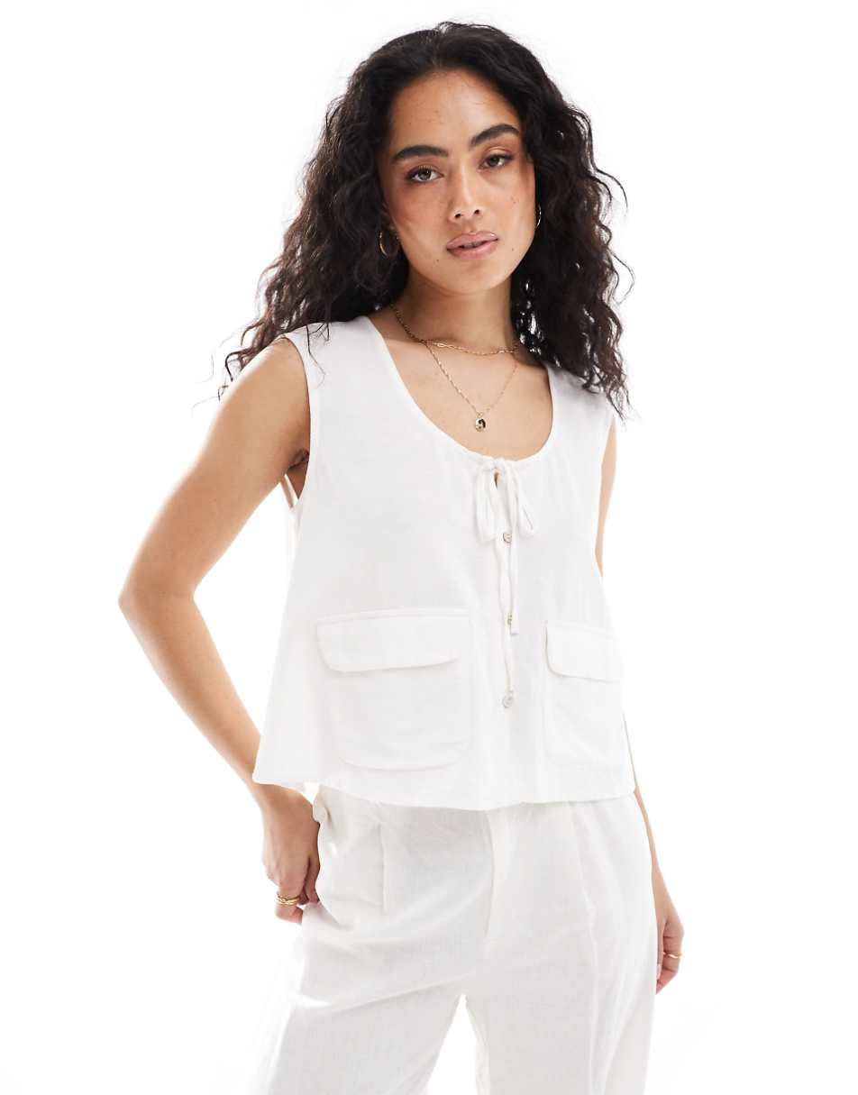 ONLY linen oversized vest in white