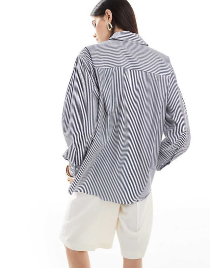 ASOS DESIGN oversized shirt in navy stripe