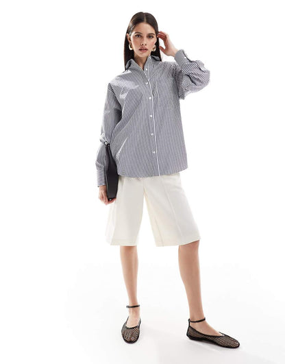 ASOS DESIGN oversized shirt in navy stripe
