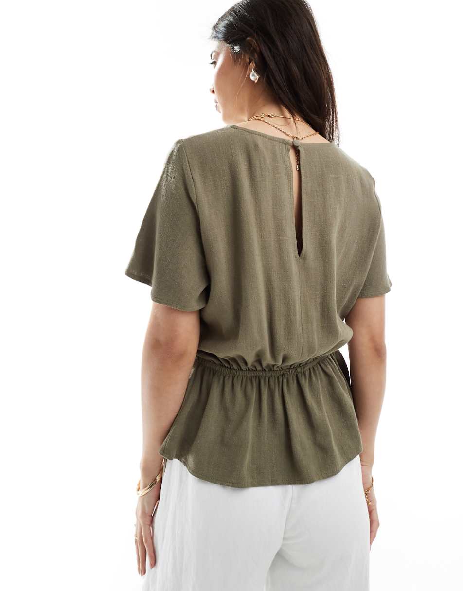 ASOS DESIGN linen look tee with cut-out in khaki