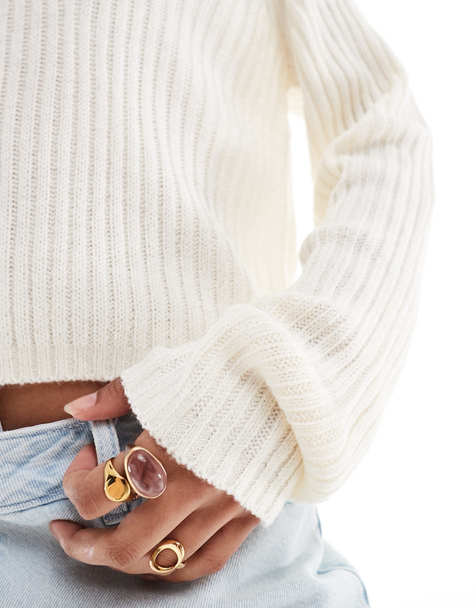 ASOS DESIGN crew neck sweater in rib in cream