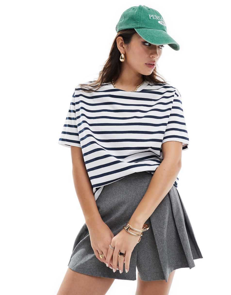 Pull&Bear oversized basic t-shirt in black and white stripe