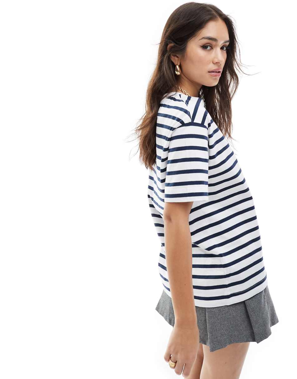 Pull&Bear oversized basic t-shirt in black and white stripe